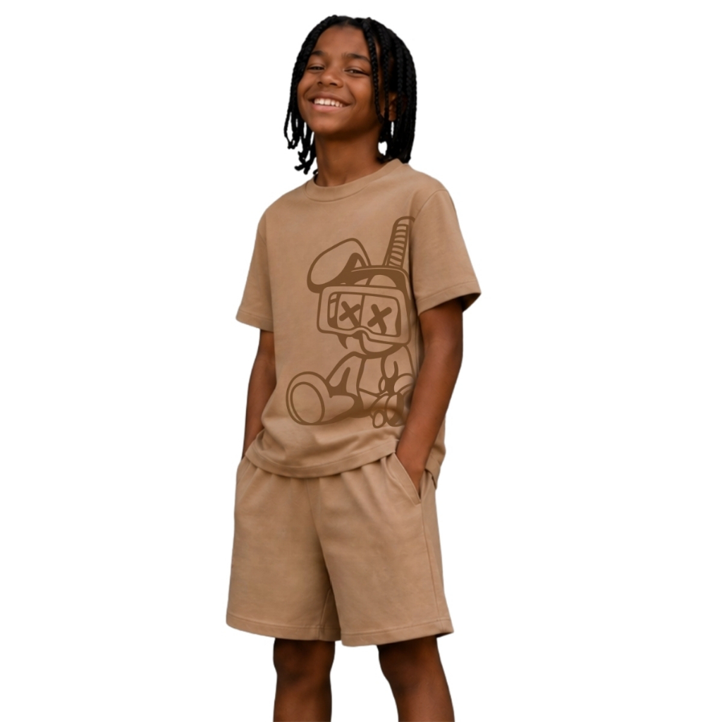 Conjunto Infantil Menino Camiseta Estampada 100% e Bermuda Suedini Confortável e Estiloso