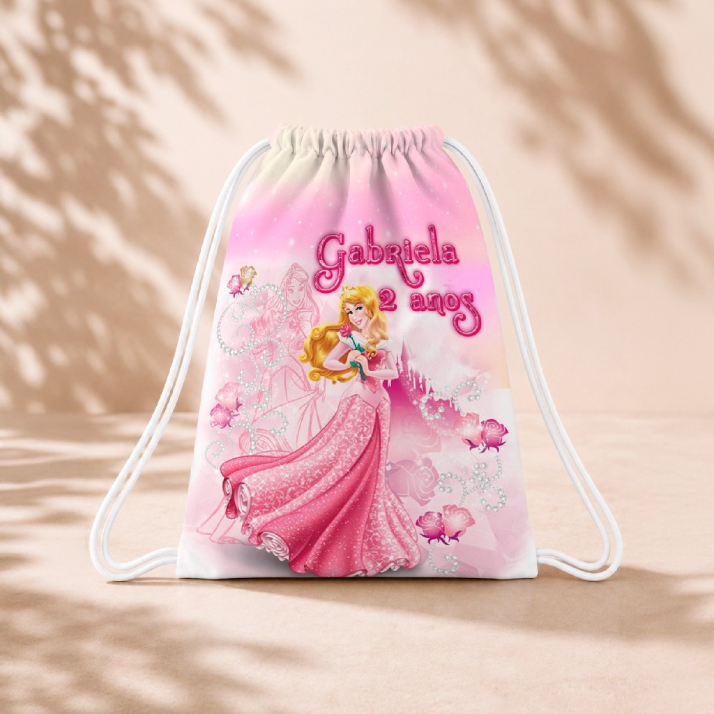 10 Mochila Personalizada Infantil 18x26 Sacolinhas Surpresa Festa Aniversário Lembrancinha Aurora Bela Adormecida M2