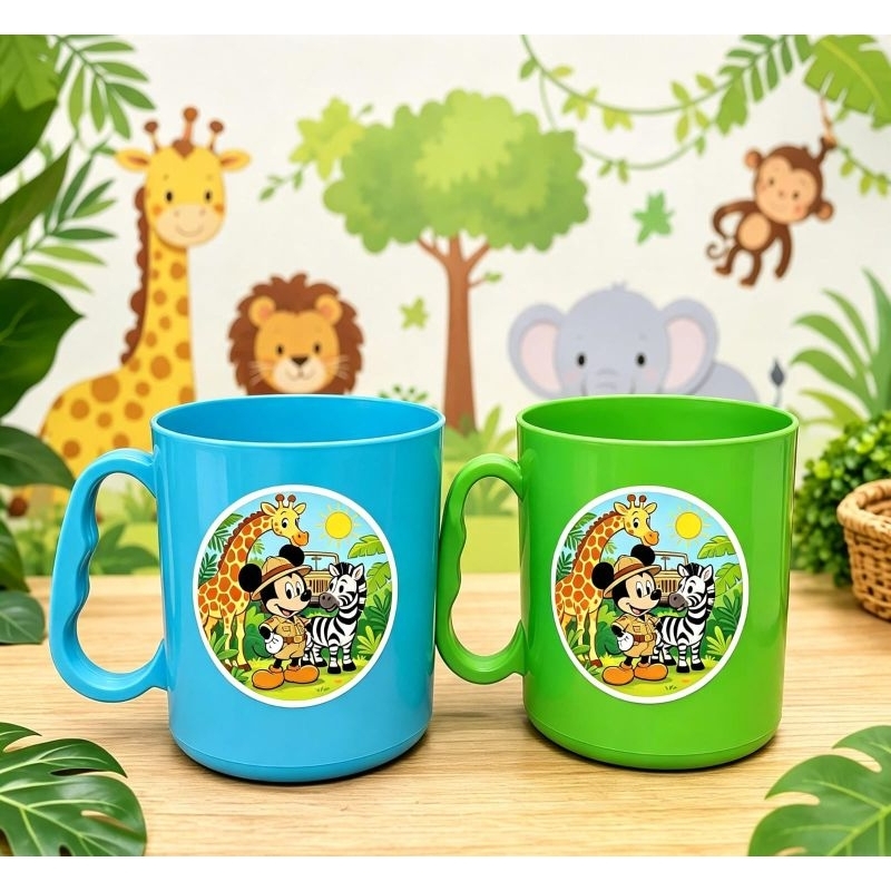 Kit 6 a 30 caneca personalizada tema mickey safari lembrancinha Aniversário festa infantil Plástica 390ml