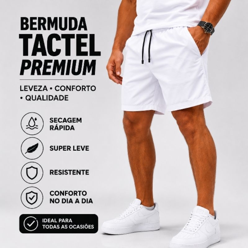Bermuda Masculina Tactel com Elastano Academia Praia Casual Bolso Secagem Rápida