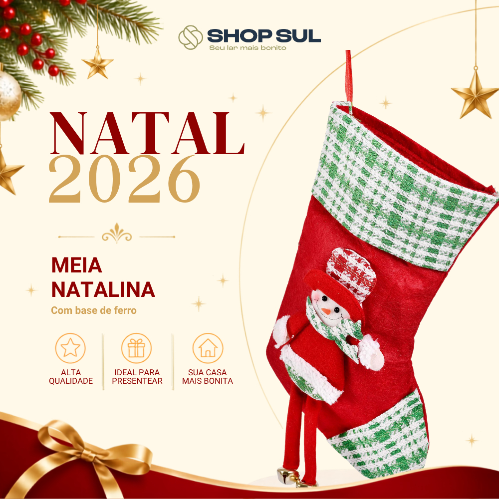 Meia Natalina Decorativa para Árvore, Lareira e Decoração de Natal Diversos Modelos