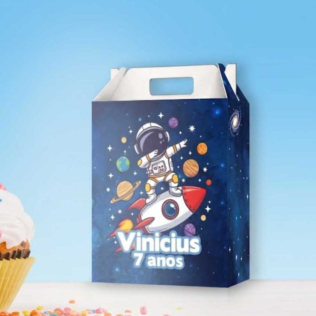 Caixinha Supresa Astronauta Personalizada com Nome e Idade Pegue e Monte (9x4x8) Kit Festa Infantil Lembrancinha