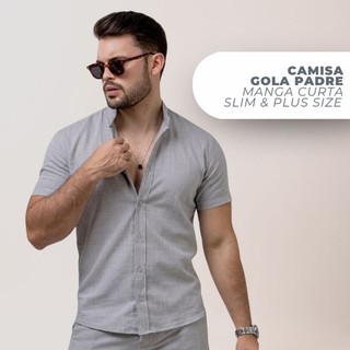 Camisa Gola Padre Manga Curta Masculina Plus Size Algodão Elegante Estilosa Premium Confortável