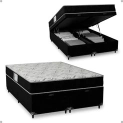 Cama Box Baú Casal Bipartido + Colchão D33 One Face - Suede Preto