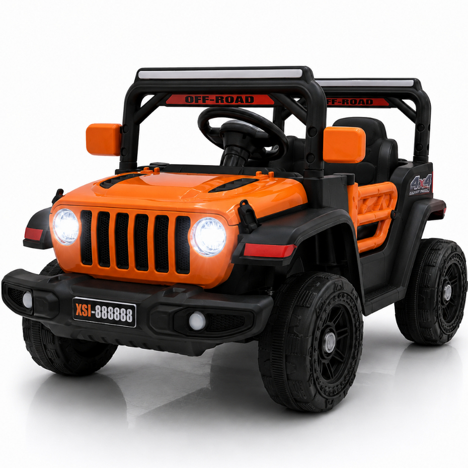 Mini Carro Jeep Laranja Infantil Com Led , musica, sons C/ controle Remoto 12V robustas