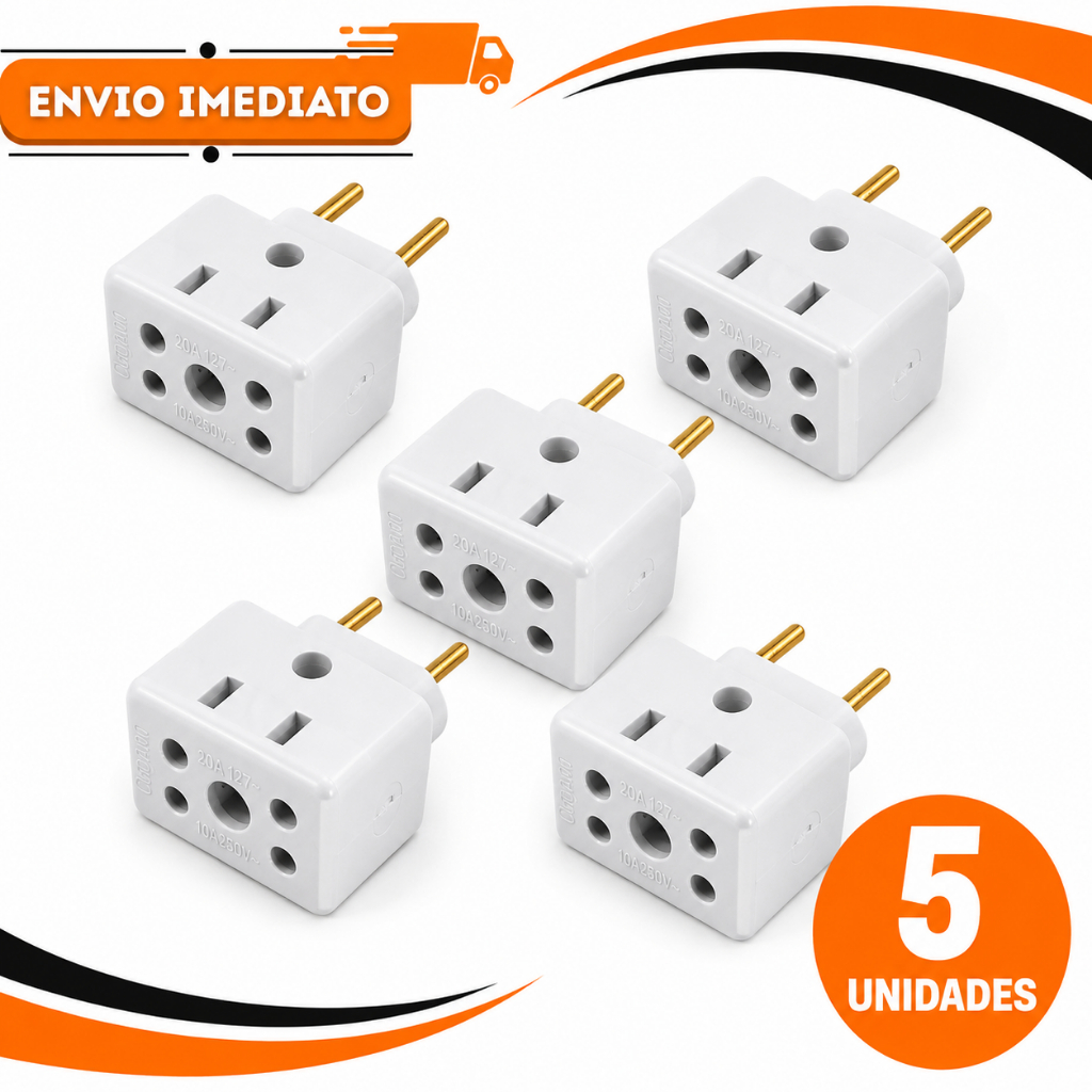 Adaptadores de Tomada 5 unidades Universal 10A/20A 250V Plástico Resistente para 2 e 3 Pinos