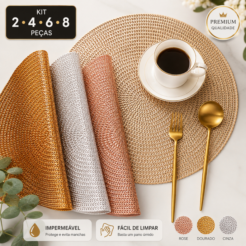 Kit 2/4/6/8 Jogo Americano Redondo Impermeável Sousplat Para Mesa Jantar