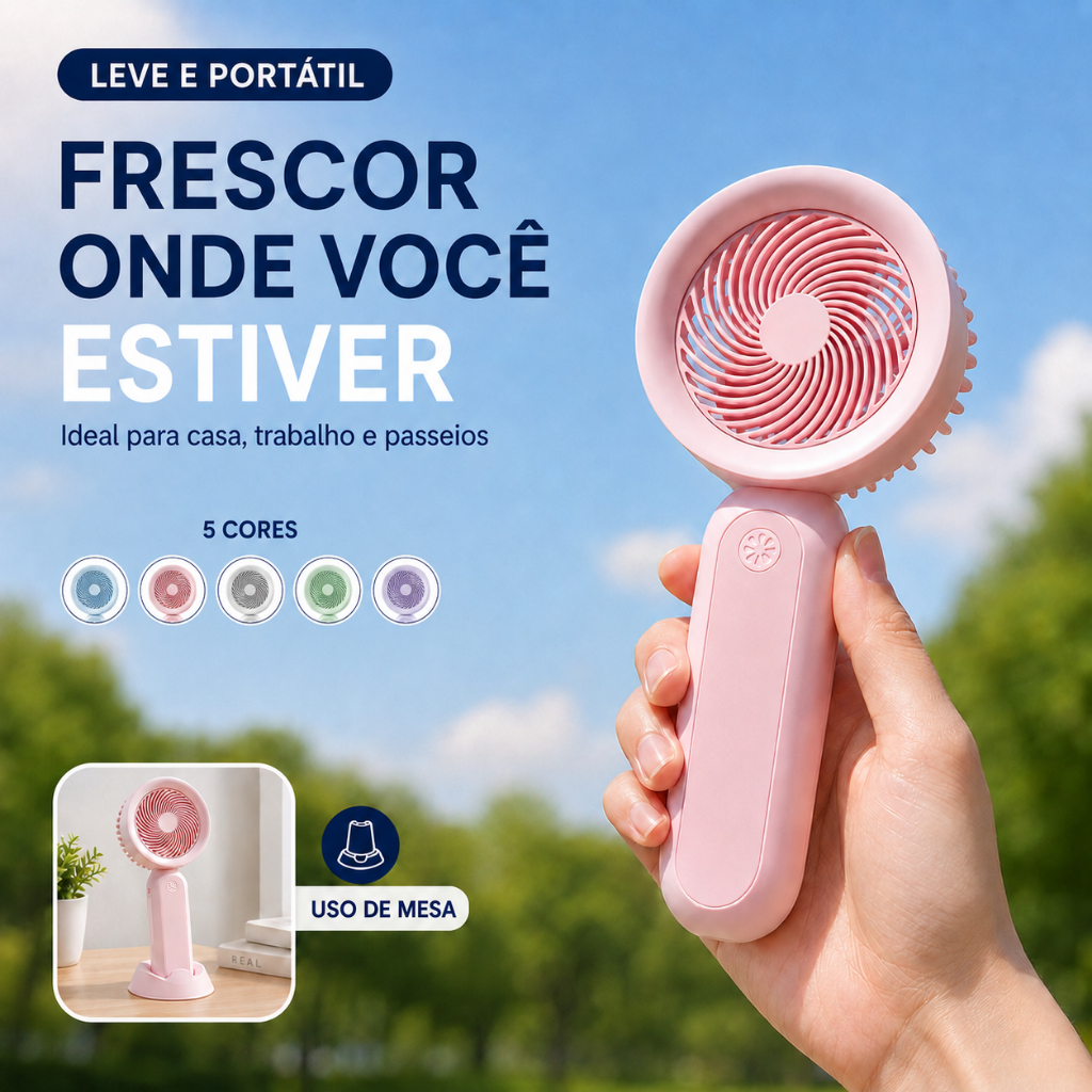 Mini Ventilador Portátil com Base Celular Vento Potente USB Recarregável Ventilador de Mesa Para Secagem de Cílios