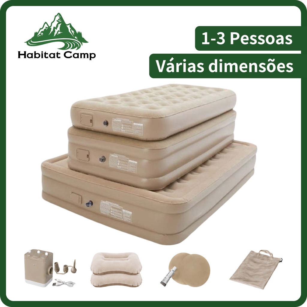 HABITAT CAMP Cama Colchão Inflável com Bomba Elétrica de Lítio Integrada Várias Dimensões para Camping e Uso Doméstico