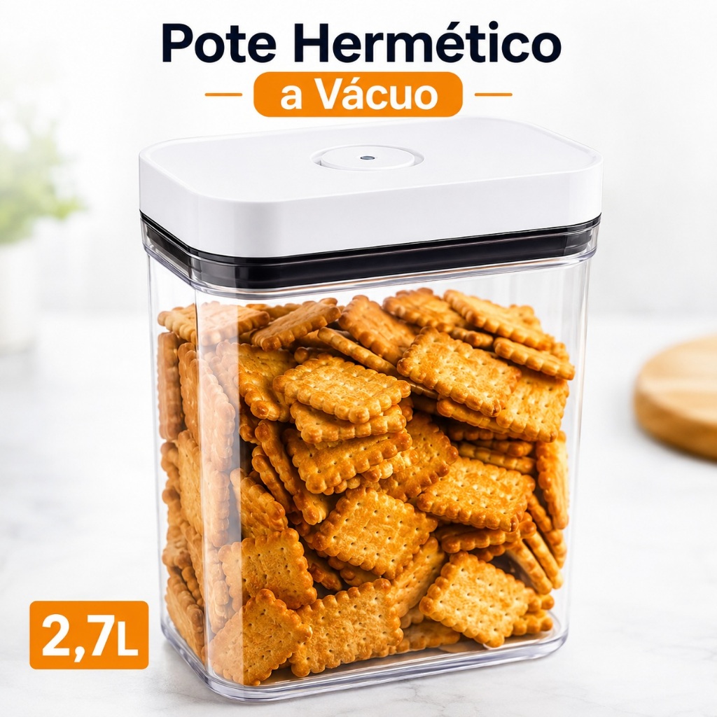 Pote Hermético a Vácuo 2,7L Organizador Transparente Porta Mantimentos Alimentos Cozinha