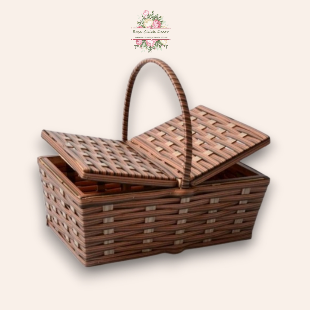 Cesta Piquenique Fibra Sintética Luxo Café da Manhã 40x25x14 Resistente Multiuso Média Sintética