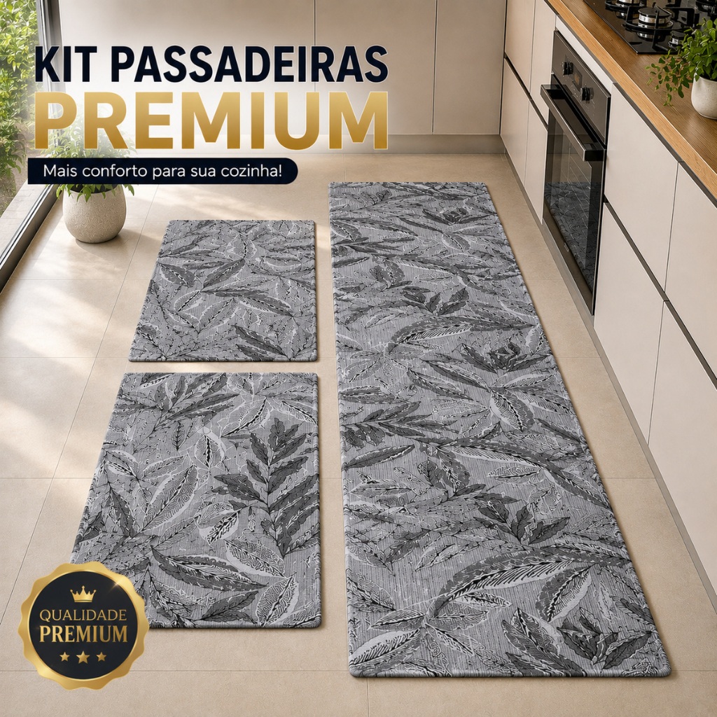 Kit 3 Passadeiras para Cozinha Antiderrapante Lavável na Máquina Tapete Premium