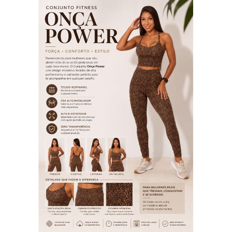 Conjunto kit Feminino Estampado Animal Print | Fitness Academia Treino