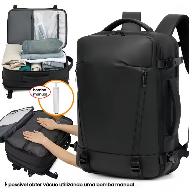 Mochila Walcos Expansível 50L com Vácuo – Viagem e Negócios, Notebook 17", Impermeável