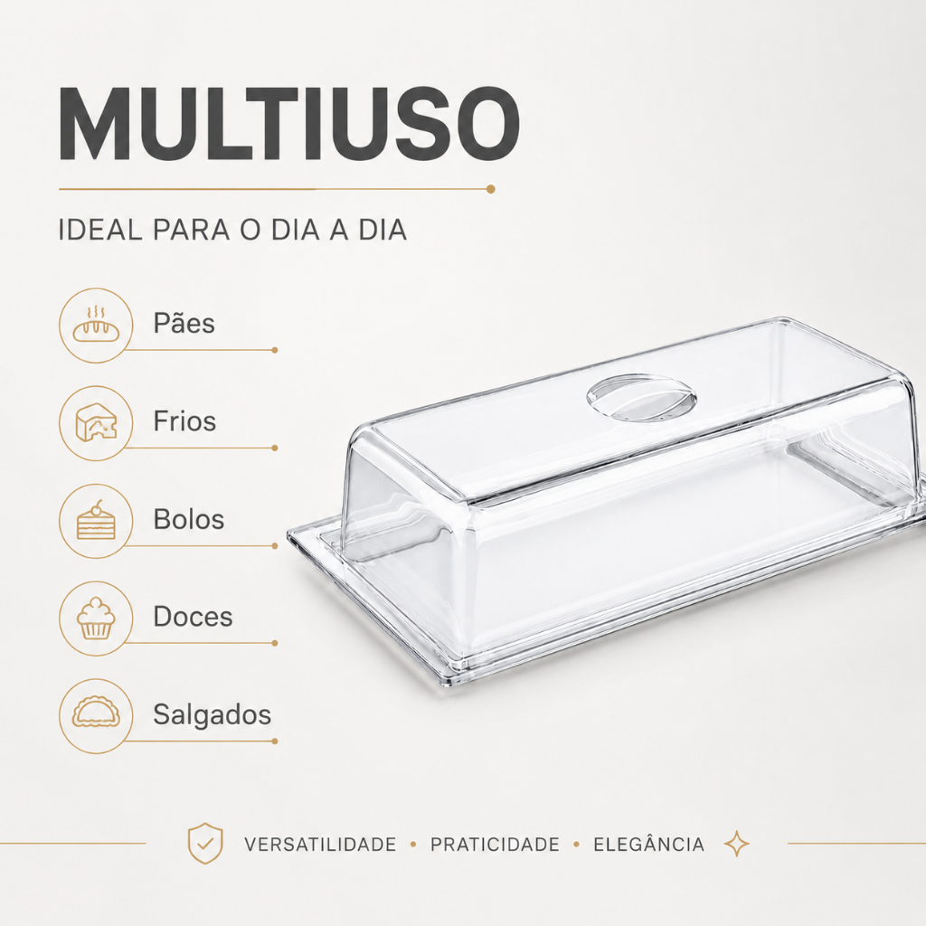 Porta Pão Retangular Pequeno Tampa Transparente Pães Frios Bolos Doces — imagem 2 de 2