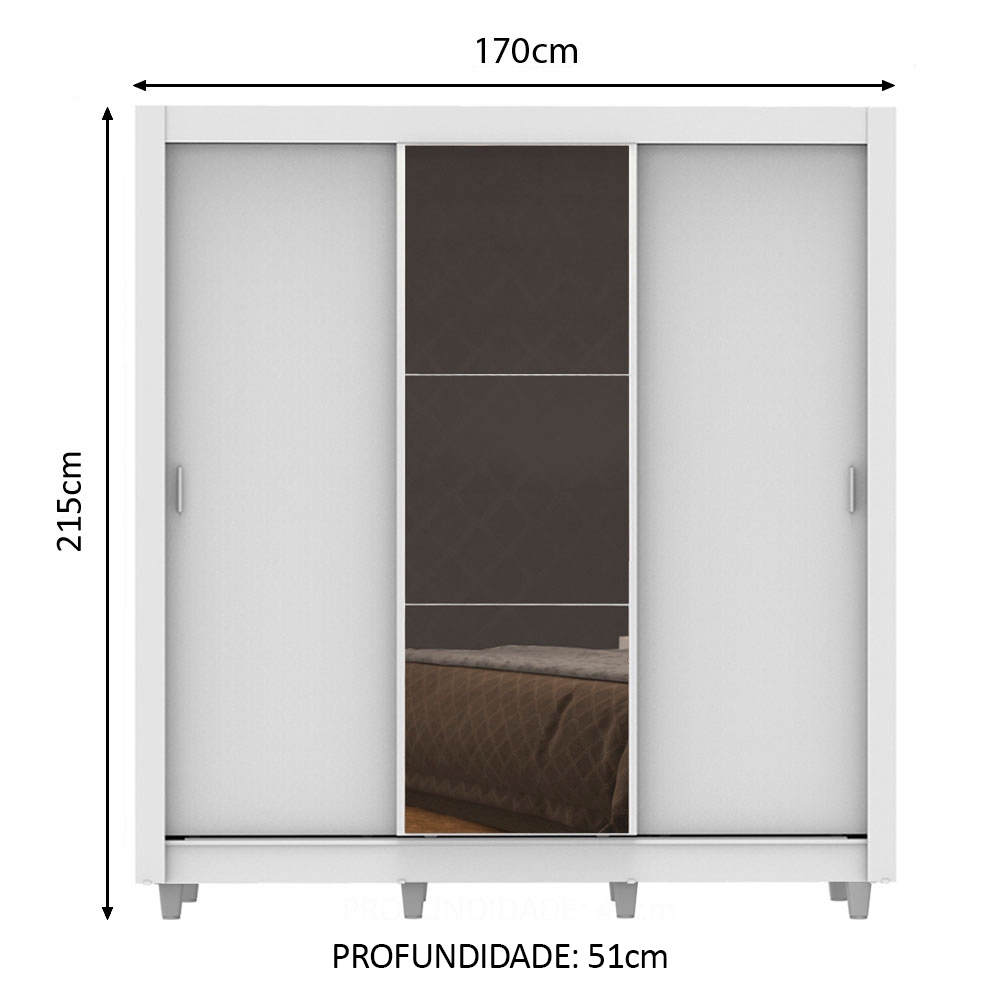 Guarda Roupa Casal Madesa Lyon 3 Portas de Correr com Espelho 2 Gavetas com Pés - Branco · foto 2