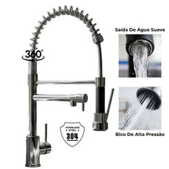 Torneira Gourmet Lopazzi Gira 360° Misturador Quente e Frio para Bancada Dois Jatos Cozinha Área Gourmet Luxo Completa
