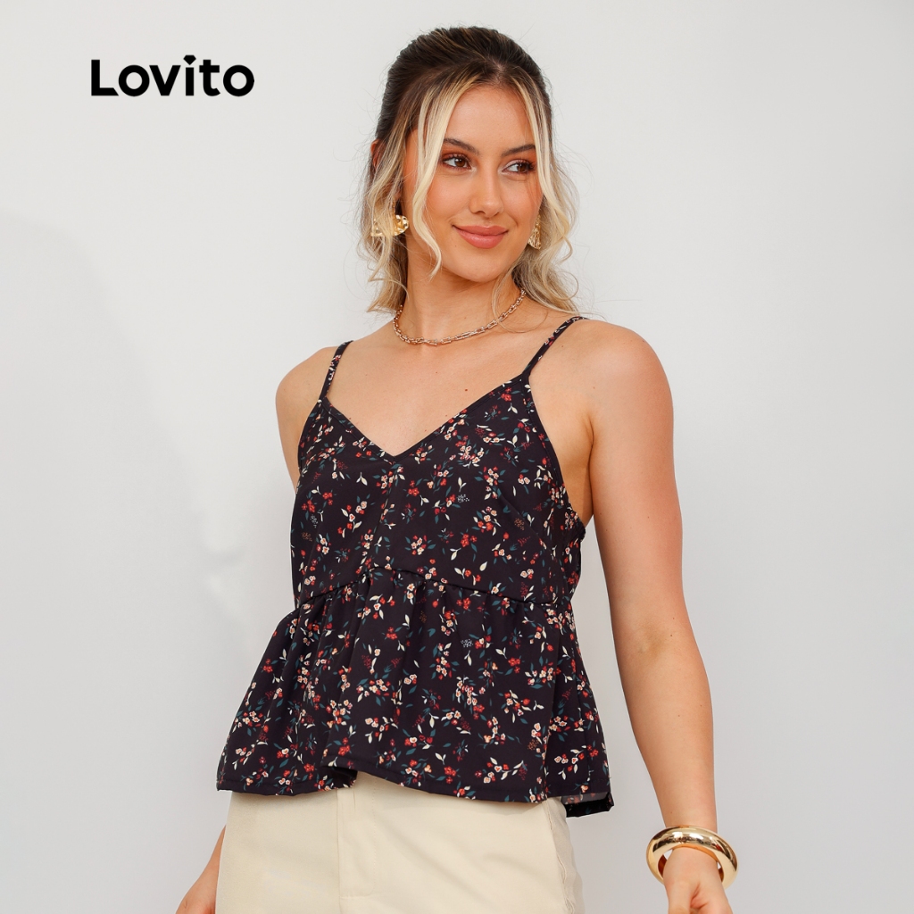 Lovito Regata Feminina Alças Finas Estampa Mini Flores Elegante BRTKB1390BRL1420