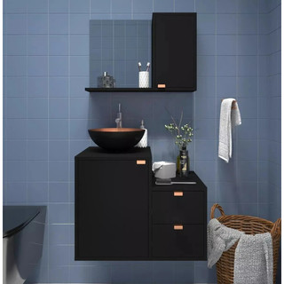 Armário Banheiro Espelheira com Porta + Gabinete 1 Porta 2 Gavetas com Cuba Kit Completo