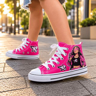 Tênis Infantil Feminino Rosa Cano Alto Menina Escolar Casual Sapato Confortável Moderno para Passeio