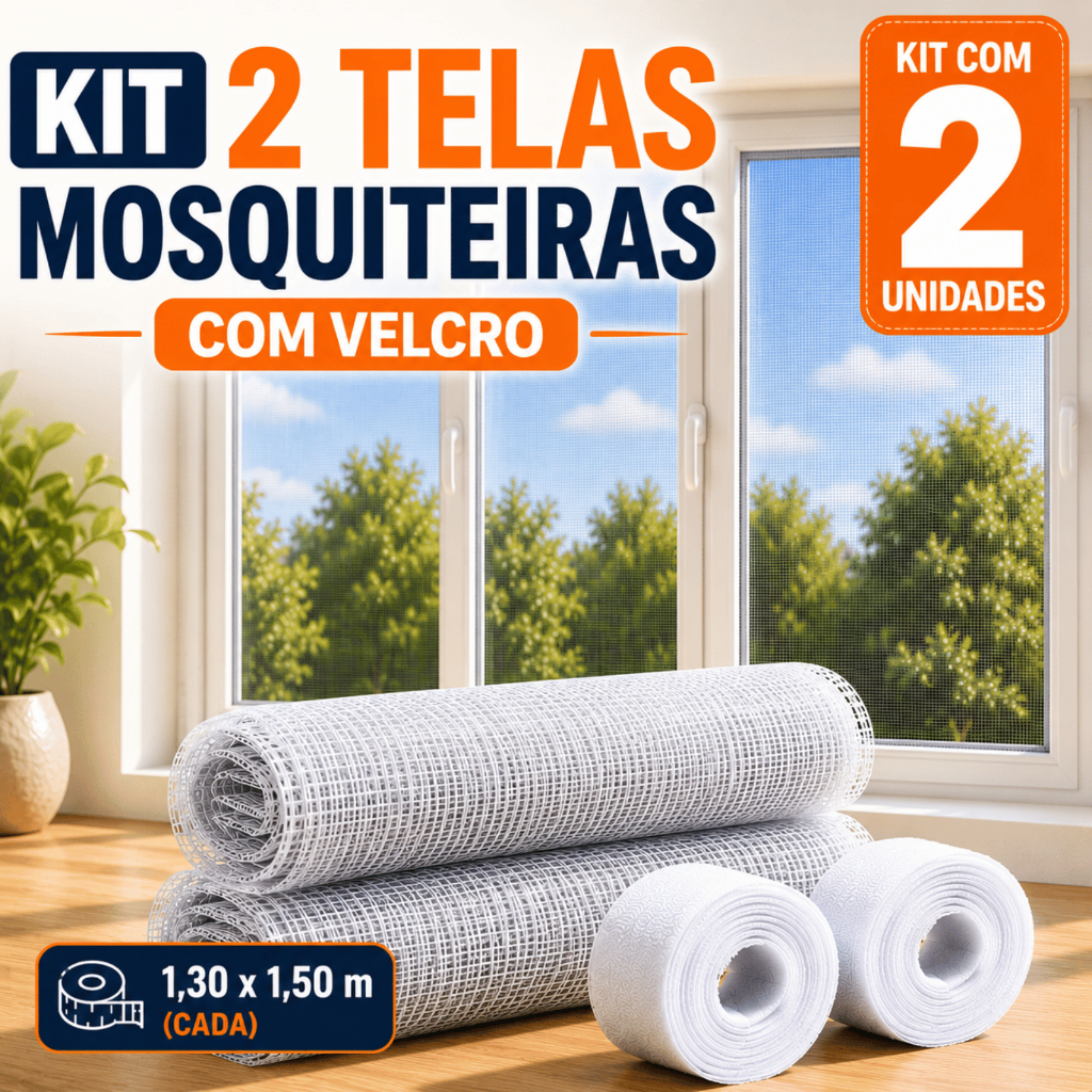Kit Tela Mosquiteira Janela Velcro Ajustável Anti Inseto Mosquito Pernilongo Proteção 130cmx150cm