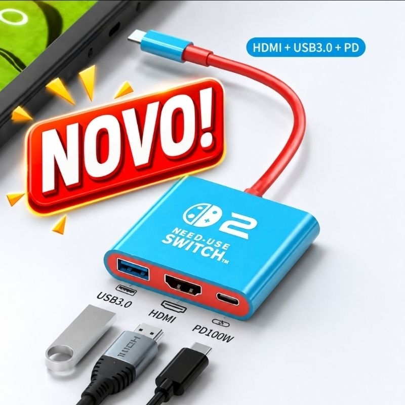 NOVO Dock Nintendo Switch 2 – 4k 60Hz Portátil HDMI USB
