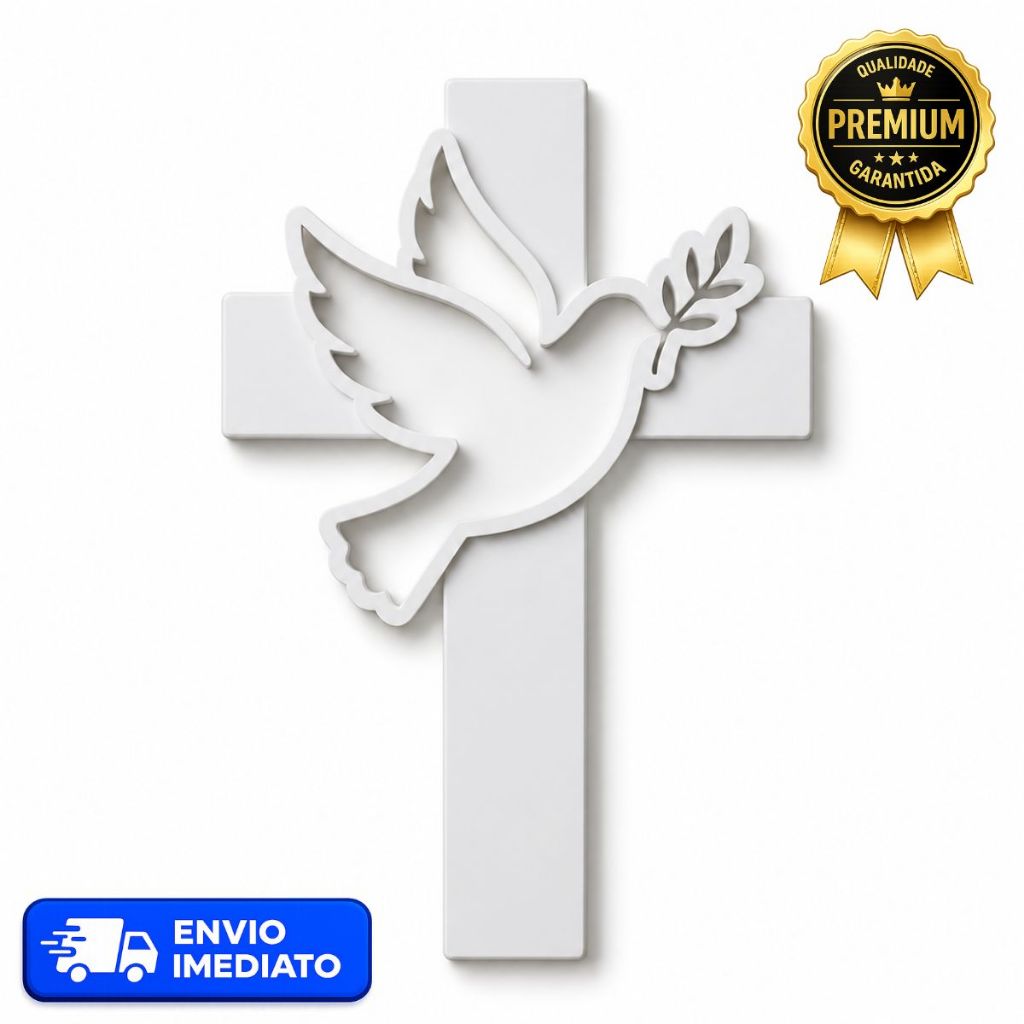 Cruz Decorativa de Parede com Pomba Religiosa Fé Cristã Católica Evangélica Decoração Presente
