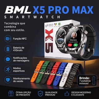 SmartwatchX5 Pro Max Redondo Relógio Inteligente AMOLED GPS ChatGPT Para Chamadas Bluetooth À Prova D'Água Smartwatch