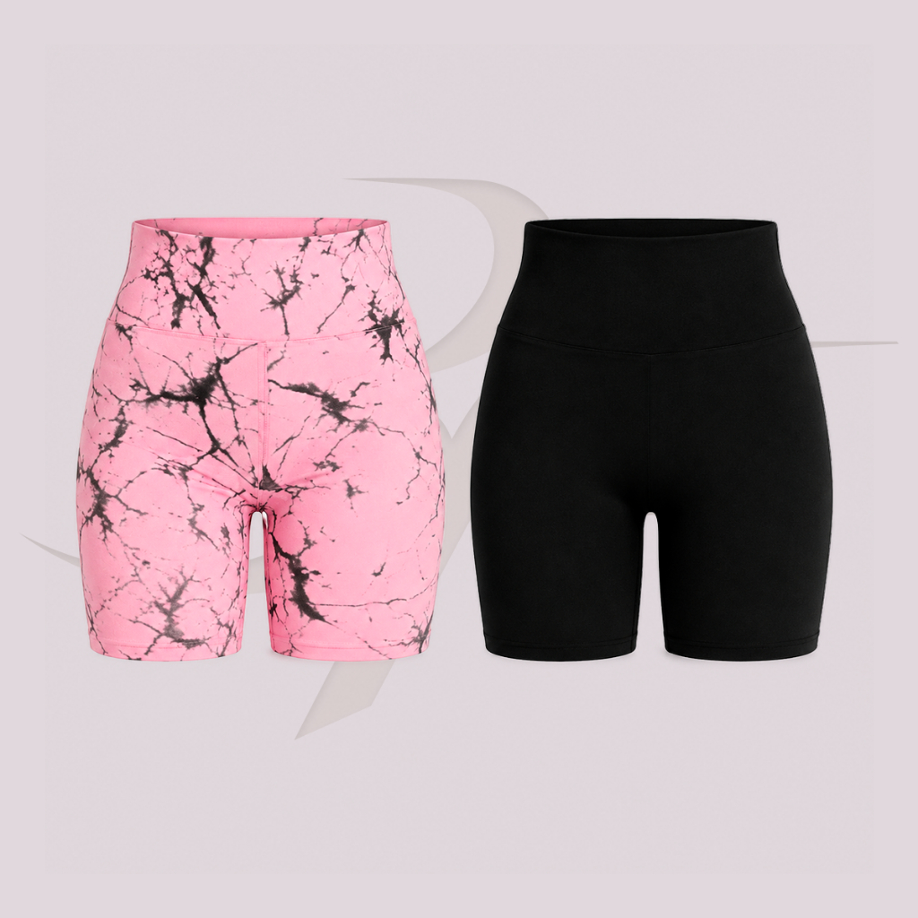 Kit 2 Shorts Feminino Marmorizado Fitness Academia Cintura Alta Meia Coxa Tie Dye Treino