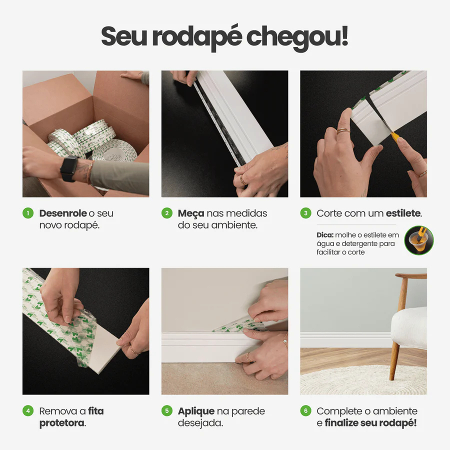 Rodapé Moldura Autocolante Flexível EVA 5x1cm - 10 Metros · foto 2