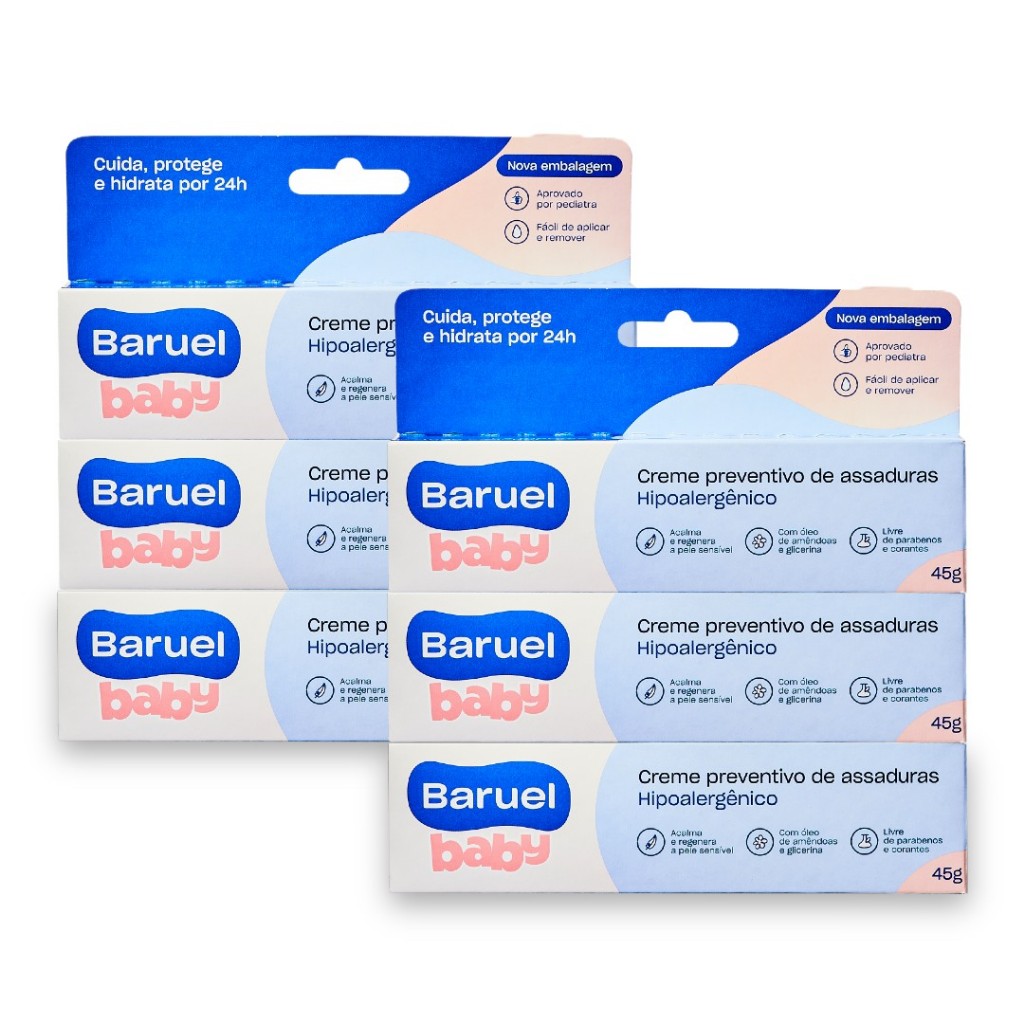 Kit 6un Pomadas / Creme Preventivo de Assaduras Baruel Baby 45 g cada