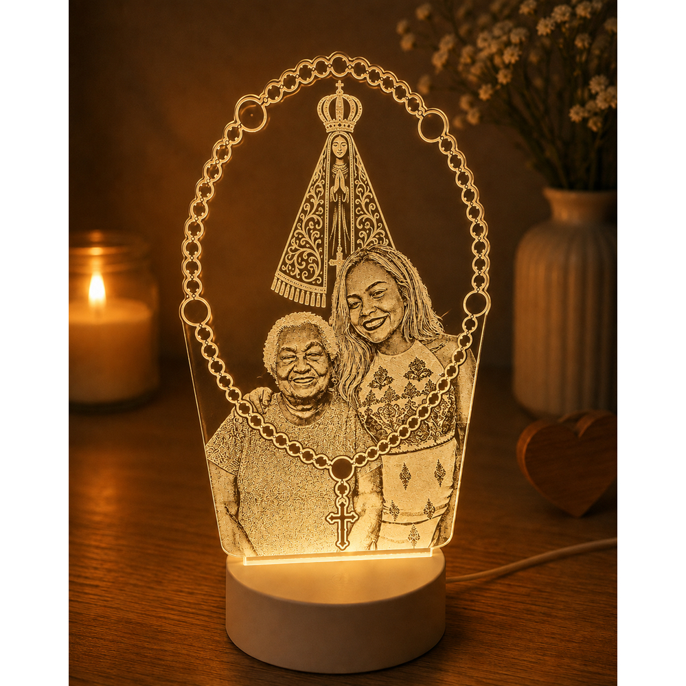 Luminária Nossa Senhora Aparecida, Personalizada Foto, Presente, Vó Vô, Religioso, Católico, Igreja, Decoração Quarto