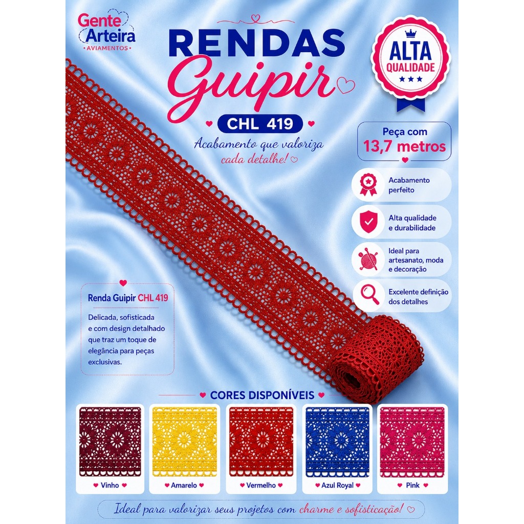 Renda Guipir CHL-419 - 4 cm - Peça com 13,7 metros