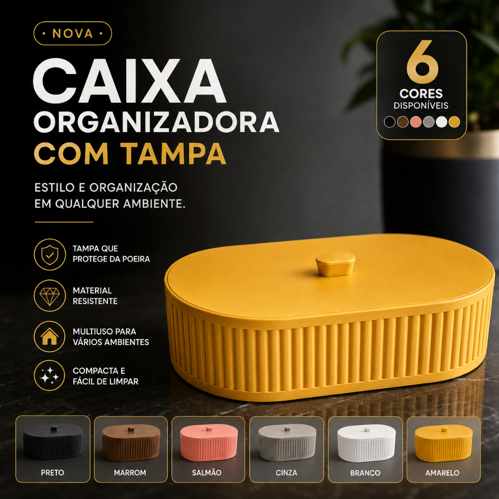 Caixa Organizadora Multiuso com Tampa – Elegante, Resistente e Ideal para Banheiro, Cozinha e Quarto