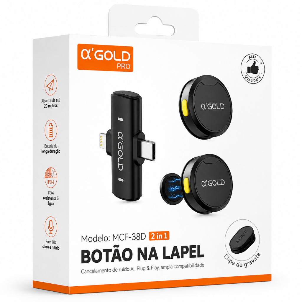 Microfone Lapela Profissional A'gold Mcf-38d Sem Fio Para Iphone E Android
