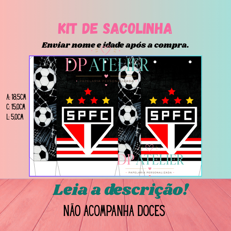 Sacolinha Personalizada Festa Infantil | Sacola Surpresa Lembrancinha | Nome e Idade -Tema: São Paulo Fut