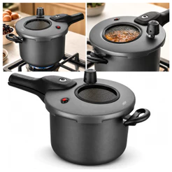 Panela de Pressão 4,5L Visor de Vidro Grande Com Antiaderente Preto Grafite MTA Fechamento Externo MTA Cozinhar