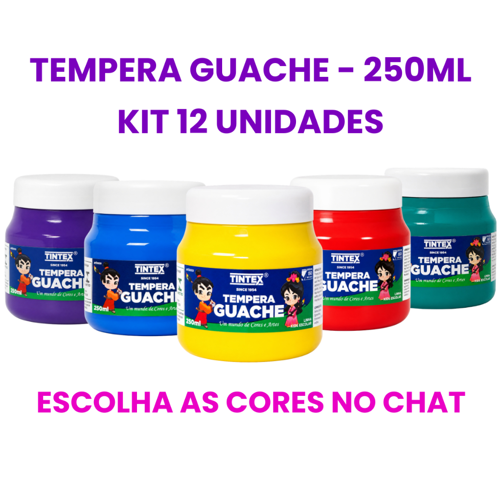 Kit c/12 Tinta Guache 250ml - TINTEX [Escolha a cor pelo chat]