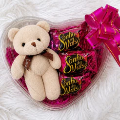 Kit Coração com 3 Bombons Sonho de Valsa + Chaveiro de Urso