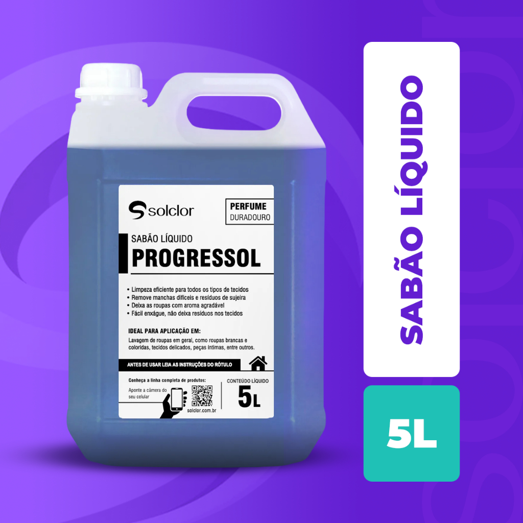 Sabão Líquido Lava Roupas Progressol 5L Solclor - Limpeza Profunda e Perfume