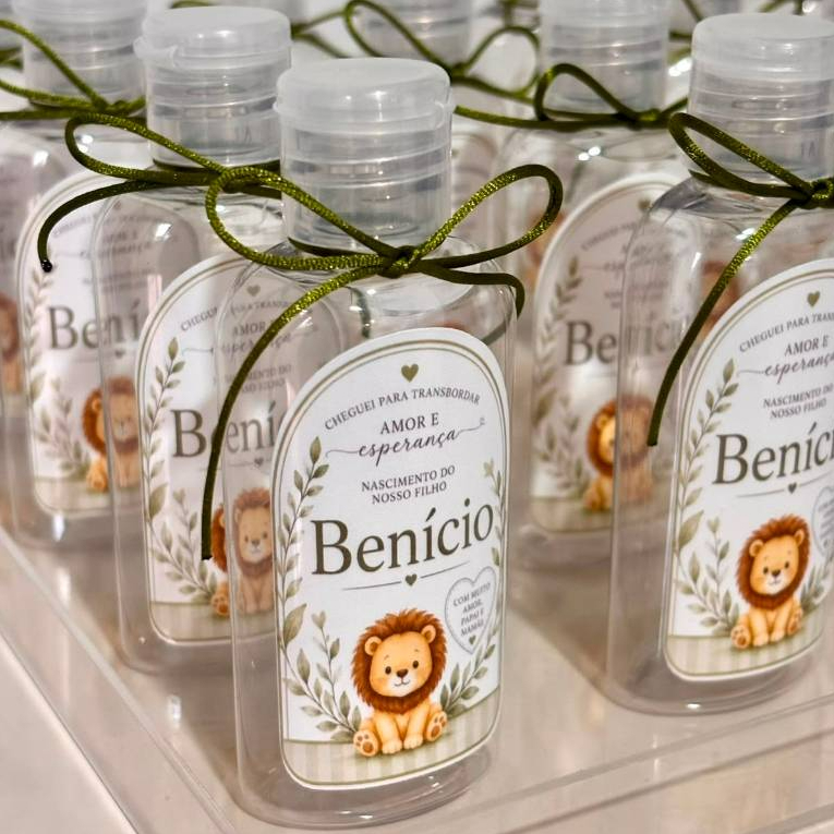 Lembrancinha personalizada Álcool em gel 60ml Maternidade Nascimento Chá Revelação - frasco vazio