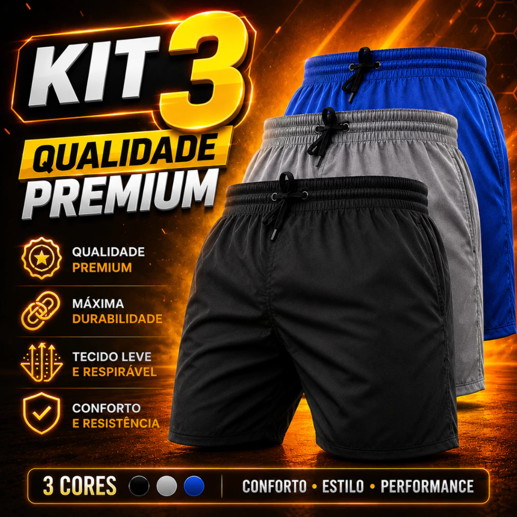 Kit 3 Short de Elastano Dry fit Bermuda de Praia Piscina e Academia
