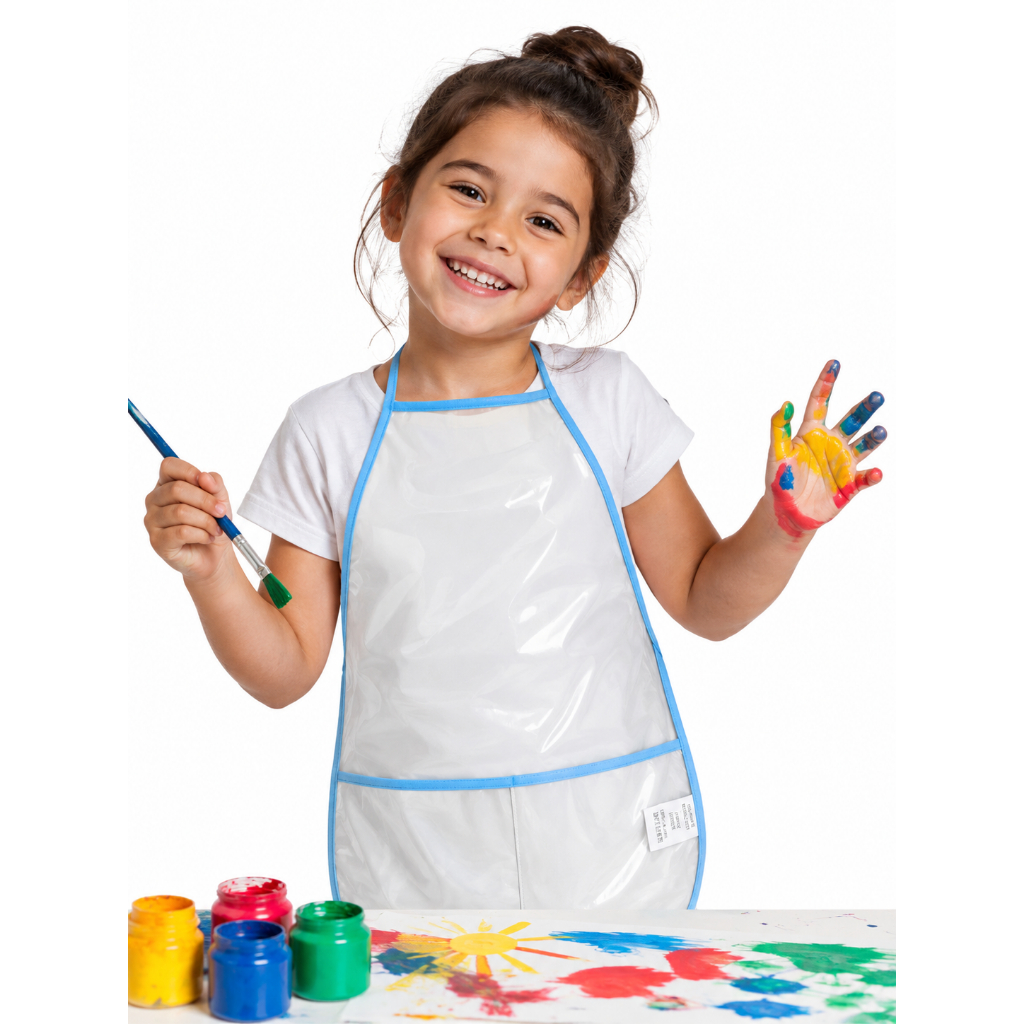 Kit 10 Avental Infantil c bolso pintura escolar unissex impermeável criança transparente pvc cristal