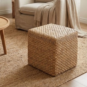 Puff Quadrado de Taboa Artesanal Palha Natural para Sala e Quarto