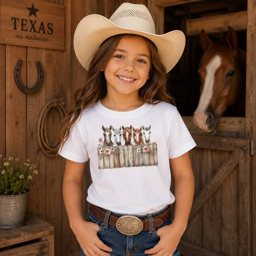 Camiseta Infantil/Juvenil 100% Algodão Estampada Cavalos Country Vaquejada Camiseta Menina Estampada