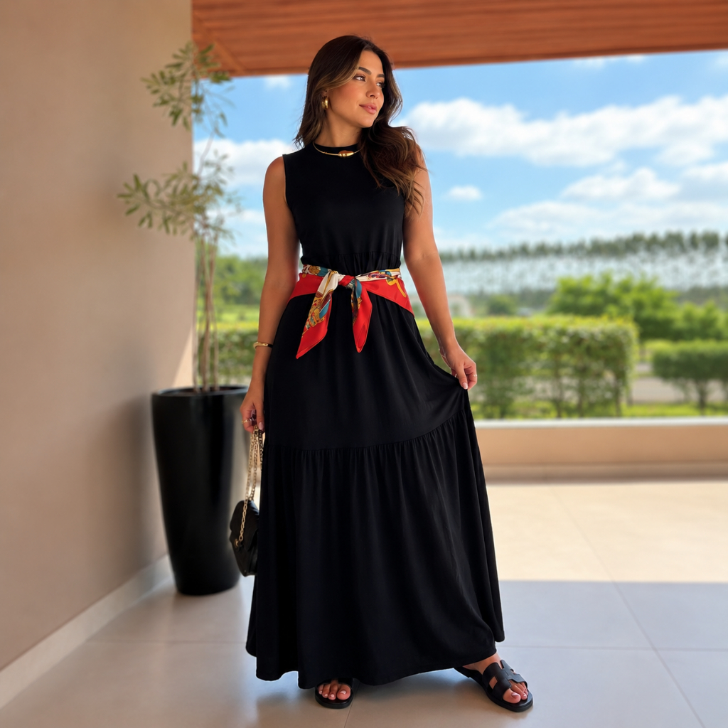 Vestido Longo Feminino 3 Marias Elegante Rodado Confortável Casual Moda Verão Festa Dia a Dia 502