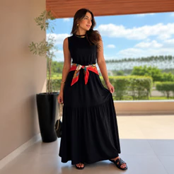 Vestido Longo Feminino 3 Marias Elegante Rodado Confortável Casual Moda Verão Festa Dia a Dia 502