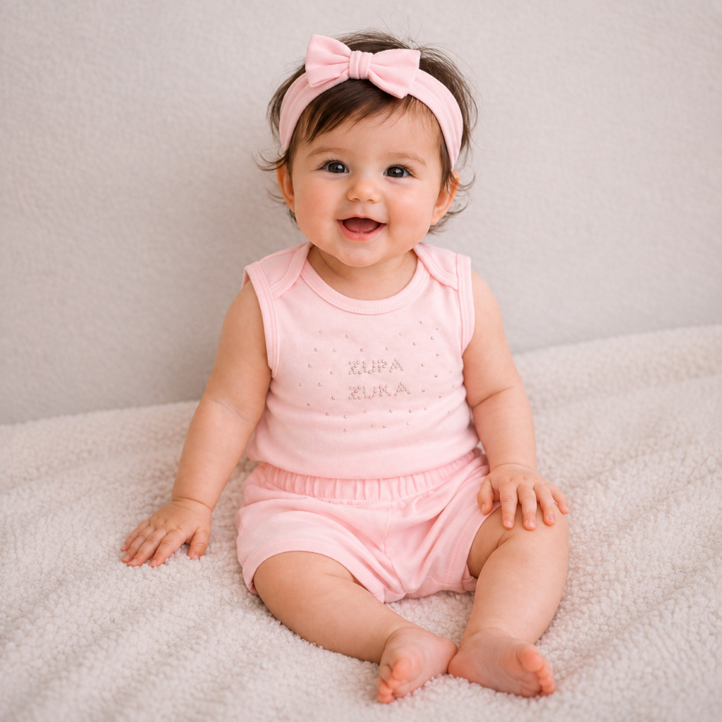 Conjunto Bebê Menina Body e Shorts em Suedine com Aplique de Strass C/Brilho Frontal Zupa Zuka