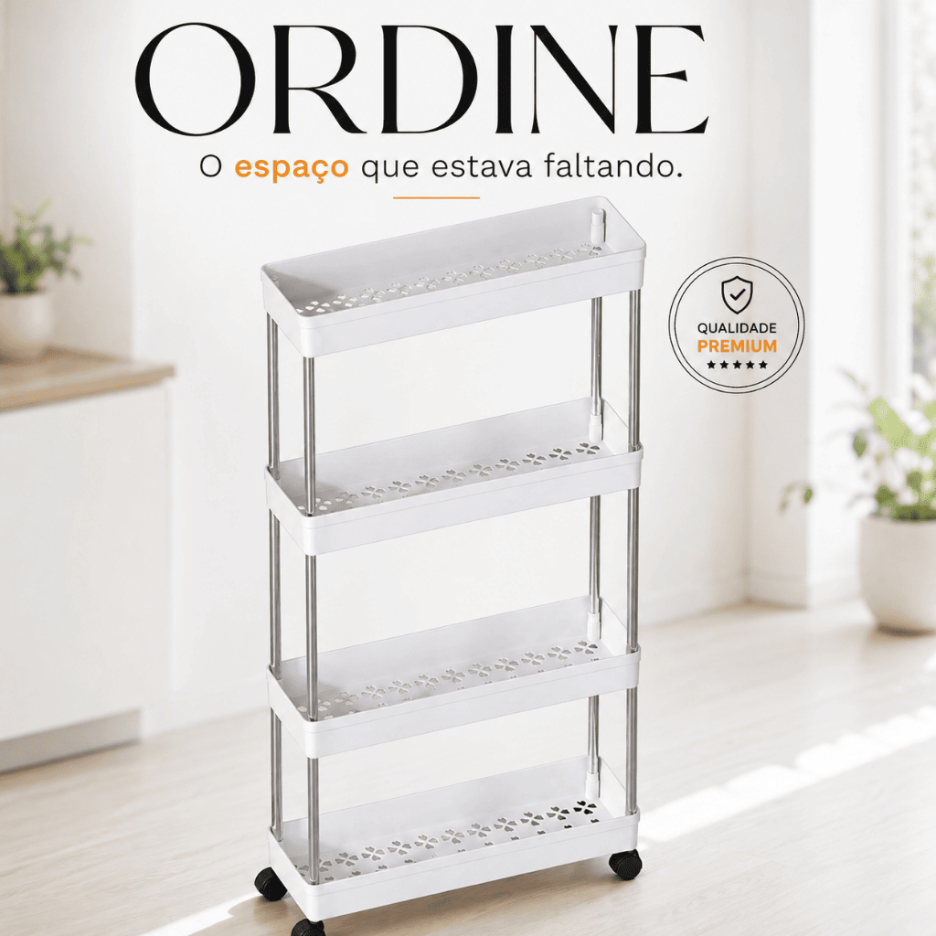 Carrinho Organizador Slim 4 Camadas Estreito 13cm Com Rodinhas Para Cozinha Banheiro Lavanderia