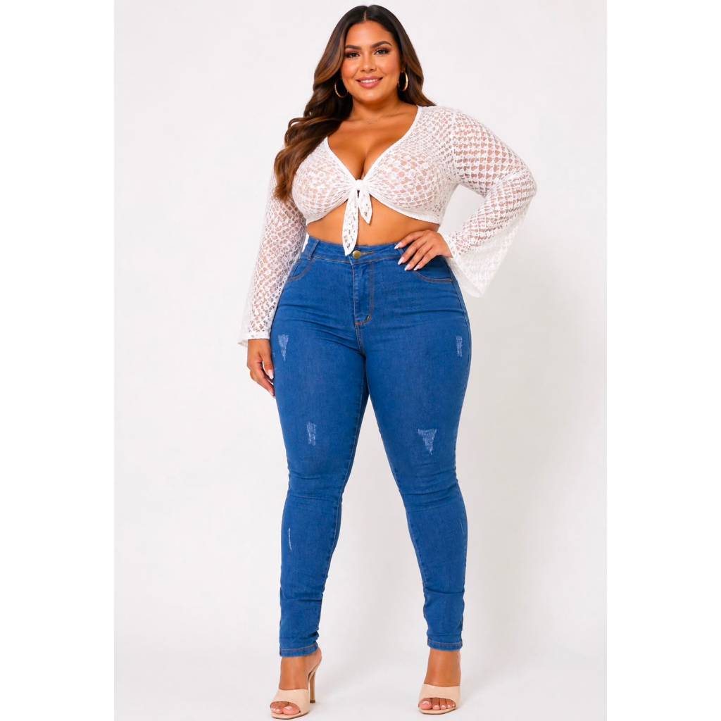 Calça Jeans Plus Size Feminina Skinny Cintura Alta Licra